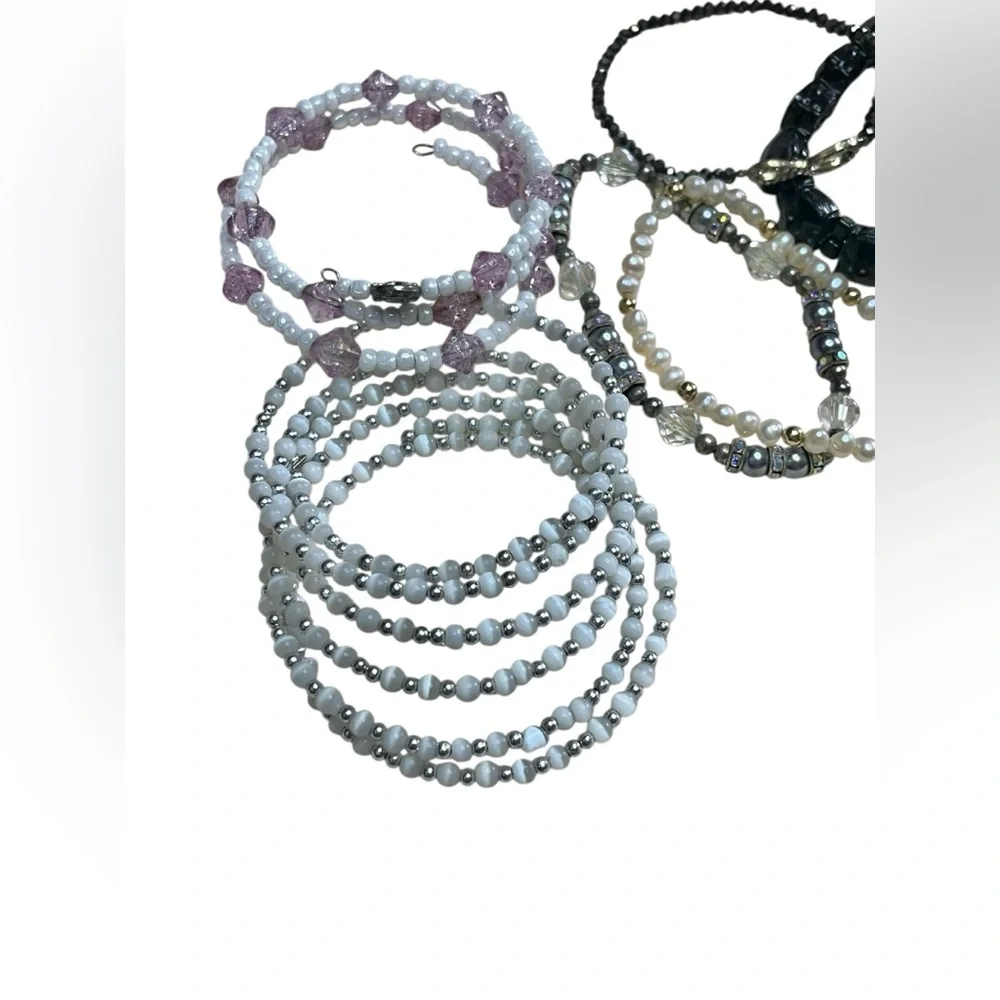 Lot of ten stretchy bracelet bangles included beaded wrap bracelets